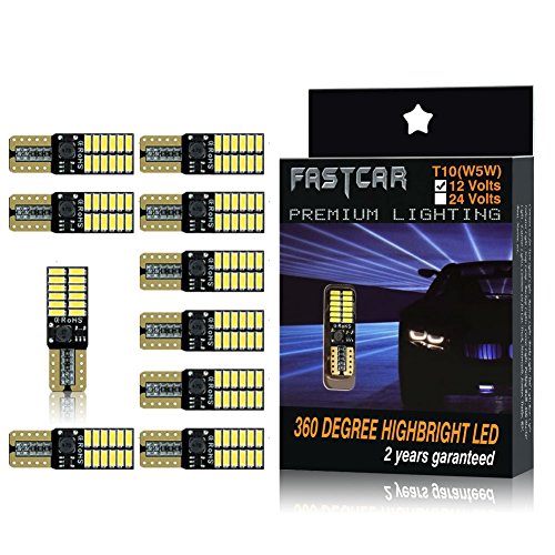 10pcs 194 W5W T10 led canbus no error Bombillas de cuña 24 leds 4014SMD Luces de posición Placa de la lámpara del coche Juego Interior del coche 6000k 12V (Blanco)