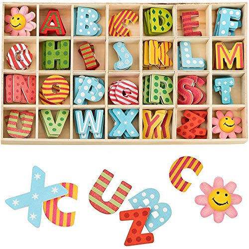 112 letras madera natural letras de rompecabezas de madera de la A a la Z, 26 Alfabeto Madera, adecuado para la decoración del hogar de bricolaje la escuela