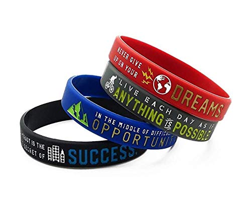 11thGear 4 Pulseras de Pulseras de Silicona de Cita Positiva Motivacional - Anything Is Possible Success Dreams Opportunity