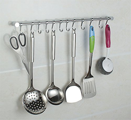 12 ganchos para barra de utensilios de cocina. De acero inoxidable