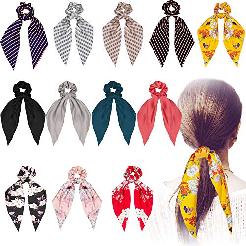 12 piezas de bufanda de pelo para el cabello, pañuelos para el pelo de la bufanda bowknot, soporte de cola de caballo para mujeres niñas