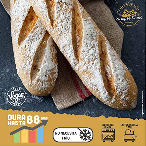 12 x Baguettes de Pan SiempreTierno 110 grs (1320 grs total) · Dura hasta 88 días sin necesitad de frio ni congelación · Ideal para cualquier momento · Embolsadas en Atmosfera Protectora . 12 x Baguettes de Pan SiempreTierno 110 grs (1320 grs total) · Dura hasta 88 días sin necesitad de frio ni congelación · Ideal para cualquier momento · Embolsadas en Atmosfera Protectora .