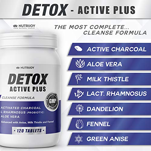 [120 Comprimidas] Nutrijoy - Detox Potente con Aloe Vera - Retencion de Liquidos Intensivo con Cardo de Leche - Detox higado