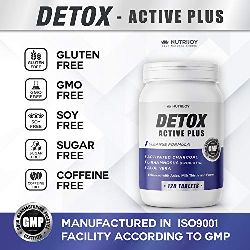 [120 Comprimidas] Nutrijoy - Detox Potente con Aloe Vera - Retencion de Liquidos Intensivo con Cardo de Leche - Detox higado