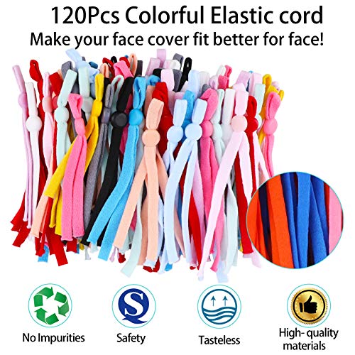 120 Piezas 5mm Cuerda Elastica, Plana Cintas elásticas para Costura y Manualidades DIY Cordon, Cordón Goma Elástico Bandas con Tiras de Aluminio para la Nariz y Hebilla Ajustable(Color Claro)