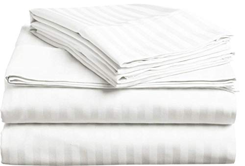 1200 hilos 4 piezas Juego de sábanas rayas, tamaño de bolsillo color blanco (42 cm) 100% algodón egipcio Premium calidad, algodón, Blanco, Euro doble IKEA