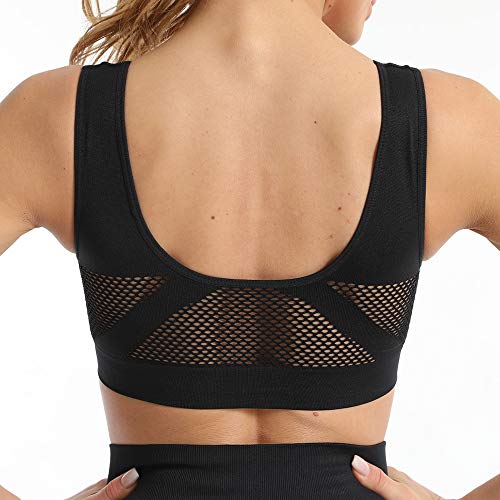 1/2/3Pcs Sujetador Deportivo Correa Ancha para Mujeres sin Costuras para Dormir Suave Ropa de Diario para Deportes Yoga Ejercicio Sujetadores (Carne+Negra+Blanca, L)