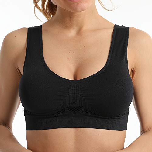 1/2/3Pcs Sujetador Deportivo Correa Ancha para Mujeres sin Costuras para Dormir Suave Ropa de Diario para Deportes Yoga Ejercicio Sujetadores (Carne+Negra+Blanca, L)