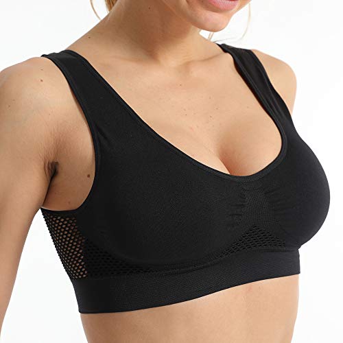 1/2/3Pcs Sujetador Deportivo Correa Ancha para Mujeres sin Costuras para Dormir Suave Ropa de Diario para Deportes Yoga Ejercicio Sujetadores (Carne+Negra+Blanca, L)