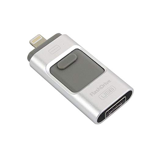 (128GB, Silver) - 3 in 1 OTG External Pen Drives USB Flash Drive for iPhone i-Flash Memory Stick for iphone 8/7/6/6S/5/ipad Samsung Phones (128GB, Silver)