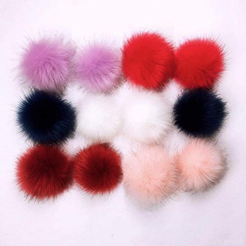 12PZ 8cm 10cm Bola de Pompón de Pelo de Zorro Accesorios Faux Piel Esponjosa Pompones Artificial Piel Bola Pom Pom Ball con Cordón Elástico para Sombrero Zapato Bufanda Bolsa Llavero Encanto 6 Colores