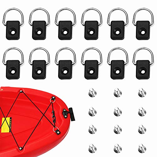 12PZ Kayak D Anillos Kayak Rigging D Rings Anzuelos en D para Aparejo de Pesca en Kayak Boat Rigging D Anillo Seguridad Tie Down Loop Accesorios de la Cubierta con Tornillos M6 para Barco Canoa Kayak