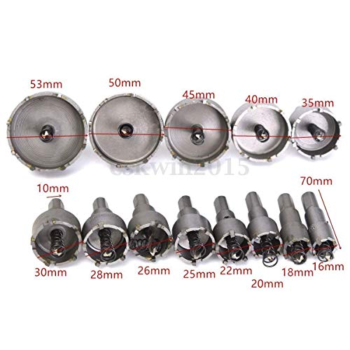 13 unidades - juego de sierra de circular, punta de carburo de acero inoxidable, broca de metal TCT, medida de 16 mm - 53 mm. 13 unidades - juego de sierra de circular, punta de carburo de acero inoxidable, broca de metal TCT, medida de 16 mm - 53 mm.