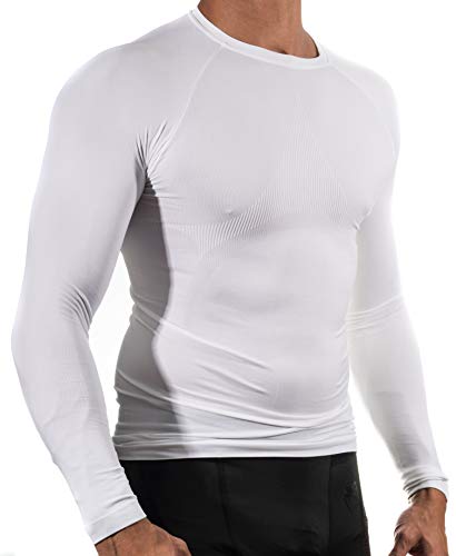 13MW Camiseta Térmica Profesional | Hombre | Tejido Reforzado | Transpirable (Blanco, M-L)