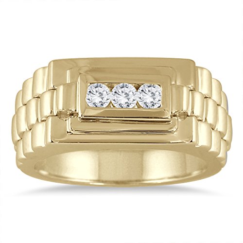 1/4 Carat TW hombre Rolex de diamante anillo en 10 K oro amarillo