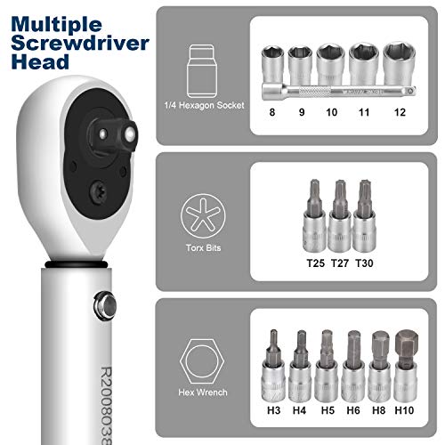 1/4" Llave Dinamométrica, VANPO Llave de Torque 5-25 Nm, Precisión ± 3%, 17 Piezas Mantenimiento Juego para Bicicleta, Coche, Moto con Barra de Extensión, 1/4" Llave de Ttrinquete, Puntas y Vasos 1/4" Llave Dinamométrica, VANPO Llave de Torque 5-25 Nm, Precisión ± 3%, 17 Piezas Mantenimiento Juego para Bicicleta, Coche, Moto con Barra de Extensión, 1/4" Llave de Ttrinquete, Puntas y Vasos