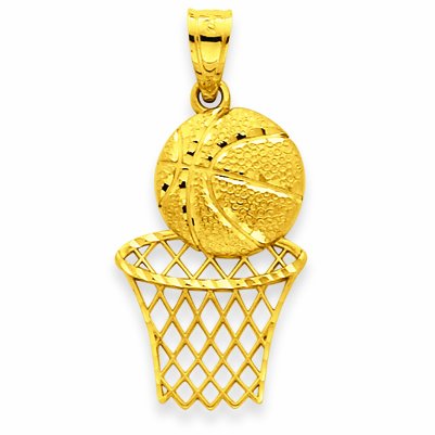 14 quilates 585/1000 Oro Diamante Copa de Baloncesto y alquiler neto Colgante (Libro Con Cadena 45cm)