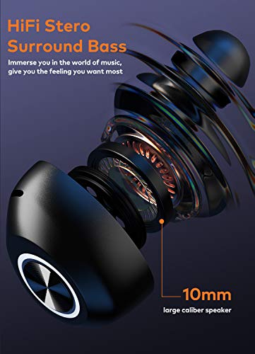 144 Horas de Reproducción con Nuestros Auriculares Inalámbricos, con Bluetooth 5.0 Auriculares Estéreo e Inalámbricos “in-Ear” con Estuche de Carga Rápida (Micrófono Incorporado, 3D Estéreo)