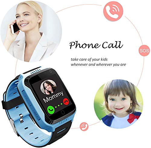 1.44 Pulgadas Touch Kids GPS Tracker Smart Watch con La Cámara SIM Llamadas Anti-perdido SOS Reloj Pulsera para Niños, Localizador Rastreador GPS Niños con GPS + Estación Base Azul