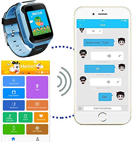 1.44 Pulgadas Touch Kids GPS Tracker Smart Watch con La Cámara SIM Llamadas Anti-perdido SOS Reloj Pulsera para Niños, Localizador Rastreador GPS Niños con GPS + Estación Base Azul