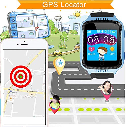 1.44 Pulgadas Touch Kids GPS Tracker Smart Watch con La Cámara SIM Llamadas Anti-perdido SOS Reloj Pulsera para Niños, Localizador Rastreador GPS Niños con GPS + Estación Base Azul
