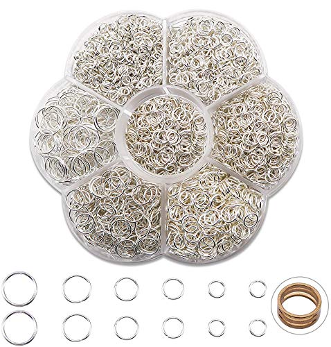 1500 Piezas Anillas Abiertas Anillas de Salto Accesorios de Fabricación de Bisutería para Collar Gargantilla Pulsera(Plateado) 4/5/6/7/8/10mm de diámetro, con una caja de plástico para llavero 1500 Piezas Anillas Abiertas Anillas de Salto Accesorios de Fabricación de Bisutería para Collar Gargantilla Pulsera(Plateado) 4/5/6/7/8/10mm de diámetro, con una caja de plástico para llavero