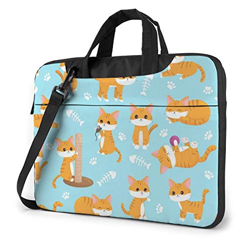 15.6 Inch Funda Bandolera Maletín para Portátil Maletín de Hombro para Negocio Viaje Kawaii Cat Huesos de pez de Diferentes posturas de Pata