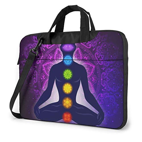 15.6 Inch Funda Bandolera Maletín para Portátil Maletín de Hombro para Negocio Viaje Meditación Humana en Postura de Loto Yoga Chakras Mandala