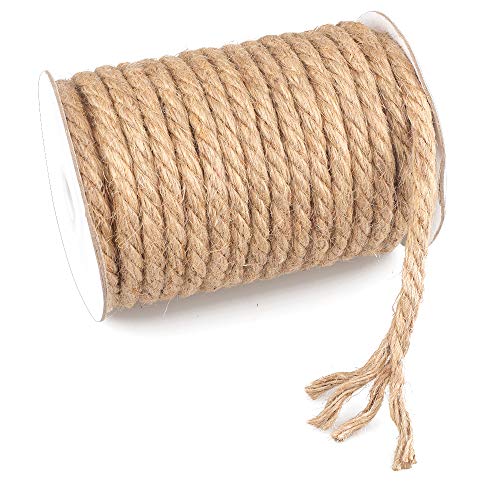 15M Cuerda de Cáñamo 10mm Cuerda de Yute Gruesa para Manualidades,Decoración,Jardinería,Gato Rascarse