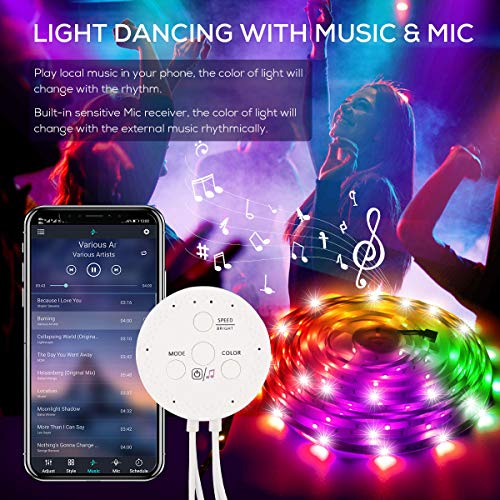 15M Tiras LED RGB 5050 Música, HOVVIDA Bluetooth Luces de Tiras LED 12V para Habitación, Controladas por APP, IR Control Remoto y Controlador, 16 Milliones de Colores, 28 Estilos, Modo de Horario