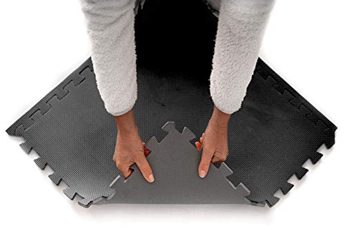 16 x Negro Colchonetas, Suelo para Gimnasio, EVA Puzzle 60cm x 60cm x12mm con Reverso Antideslizante, Certificacion Libre De Toxicos