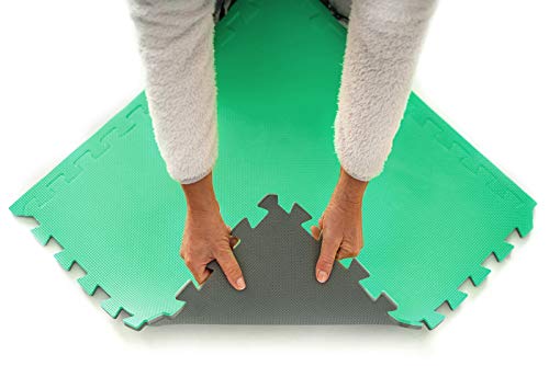 16 x Verde Colchonetas , Suelo Para Gimnasio, EVA Puzzle 60cm x 60cm x12mm Con Reverso Antideslizante, Certificacion Libre De Toxicos