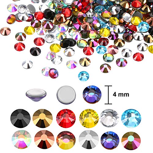 1680 Piezas de Diamantes de Imitación de Espalda Plana de Vidrio Hot Fix Gemas Cristales Redondas en Caja de Almacenamiento con Pinzas y Bolígrafos de Diamantes de Selección (12 Colores)