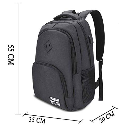 17 Pulgadas Mochila de Portátil con USB Puerto para Escolar Negocio- 35L (17.3 Pulgada, Negro de Carbono)