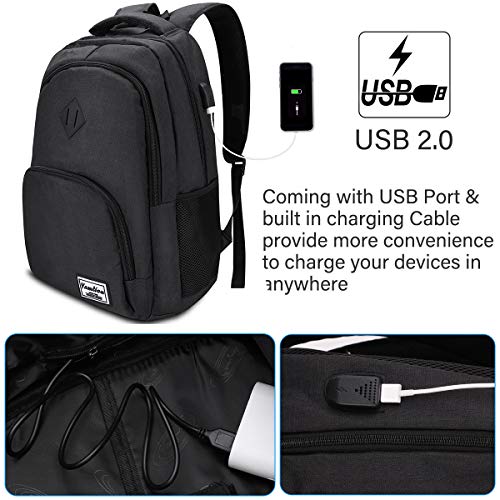 17 Pulgadas Mochila de Portátil con USB Puerto para Escolar Negocio- 35L (17.3 Pulgada, Negro de Carbono)