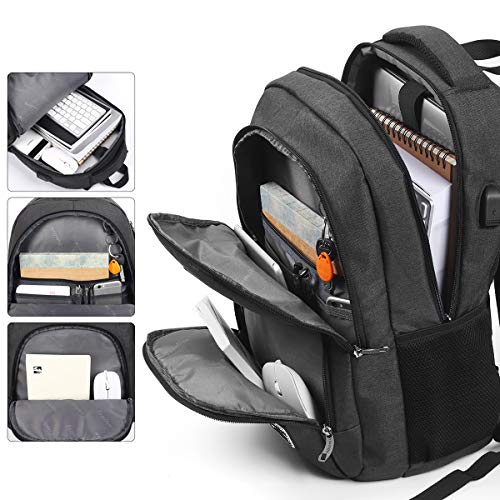 17 Pulgadas Mochila de Portátil con USB Puerto para Escolar Negocio- 35L (17.3 Pulgada, Negro de Carbono)