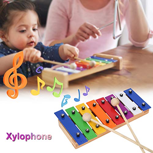 17pcs Juego Instrumentos Musicales de Percusión para Niños Juguetes de Xilófono Juguetes Educativos Juego de Banda Rítmica con Bolsa de Almacenamiento