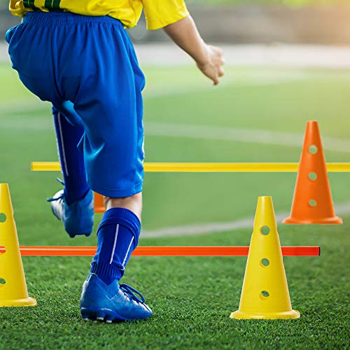 18 Pcs Vallas de Obstáculos de Entrenamiento de Coordinación Ajustable| 12 Conos y 6 Palos| Deportes Fútbol & Entrenamiento del Perro| Conjunto de Agilidad Velocida con Bolsa de Transporte.