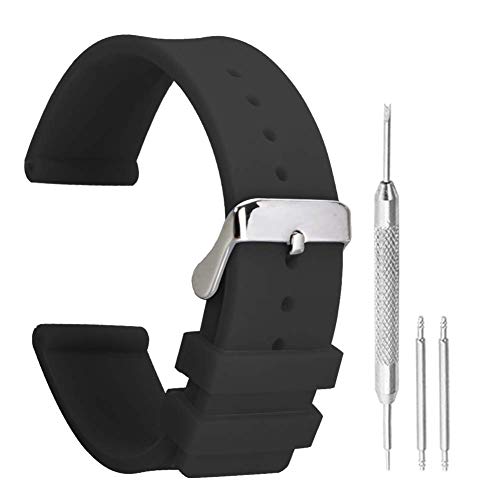 18mm duraderos correas de reloj de goma con hebilla ajustable pin reemplazo banda de silicona negro para los relojes