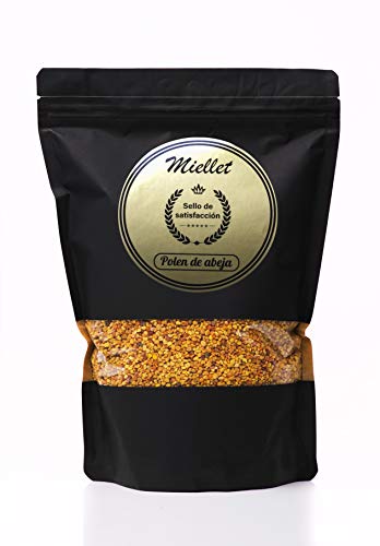 1kg - Miellet - Polen de abeja certificado 100% de origen español. Complemento alimenticio, rico en proteínas, vitaminas B1, B3, minerales, omega-3, fuente de fibras, cobre, manganeso y fósforo.