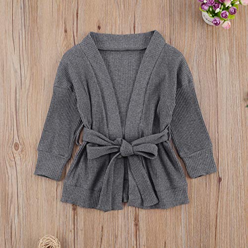 2-7Y Toddler Girls Boys Sweater Cardigans Solid Knit Long Sleeve Lace up Waist Combed Sweater Jacket Top,Black,3T