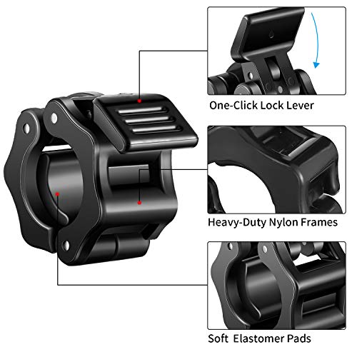 2 Abrazaderas de Barra de 1 Pulgada, Bloqueo de Liberación Rápida para Barra Estándar de 1 Pulgada de Diámetro Clips Collar de Placas de Peso para Halterofilia Entrenamiento Físico Culturismo (Negro) 2 Abrazaderas de Barra de 1 Pulgada, Bloqueo de Liberación Rápida para Barra Estándar de 1 Pulgada de Diámetro Clips Collar de Placas de Peso para Halterofilia Entrenamiento Físico Culturismo (Negro)
