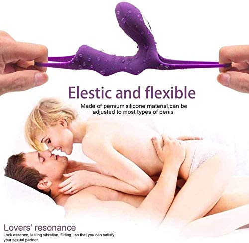 2 en 1 Ánilló Pénê Vibrạdórés Clítọrîs para Pareja Hombre, Estîmúlạdór Mujer Clítórîs, Doble Cóckrîng Silicone Vîbràdór Anīlló con Control Remoto,10 Modos Carga USB