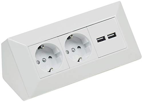 2 enchufes de Esquina para Mesa con 2 Puertos USB, 230 V, en ángulo de 45°, precableado, para Cocina o Taller, Color Blanco 2 enchufes de Esquina para Mesa con 2 Puertos USB, 230 V, en ángulo de 45°, precableado, para Cocina o Taller, Color Blanco