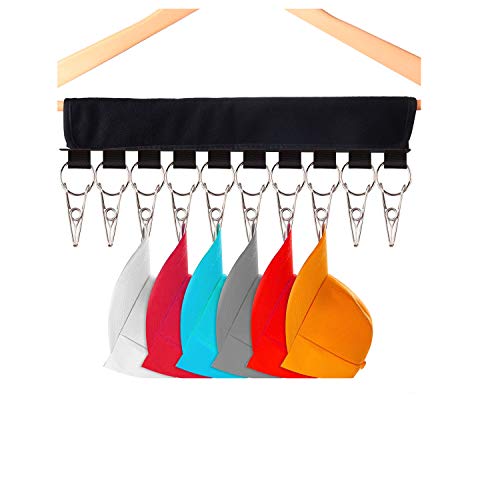 2 Pack Cap Organizer Hanger, Tenedor de la gorra de béisbol 10, Sombrero Organizador Para Armario, Perchas plegables para la ropa Rack de secado plegable para viajes (Negro)