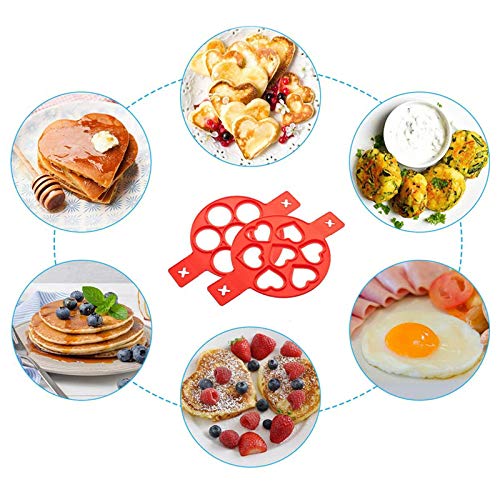 2 Packs Moldes de Silicona Pancake, Mini Molde de Panqueques, Moldes para Tortita, con 7 Agujeros, Corazón y Forma Redonda, para un Huevo de Bricolaje Rápido y Simple, Magdalena (Rojo) 2 Packs Moldes de Silicona Pancake, Mini Molde de Panqueques, Moldes para Tortita, con 7 Agujeros, Corazón y Forma Redonda, para un Huevo de Bricolaje Rápido y Simple, Magdalena (Rojo)