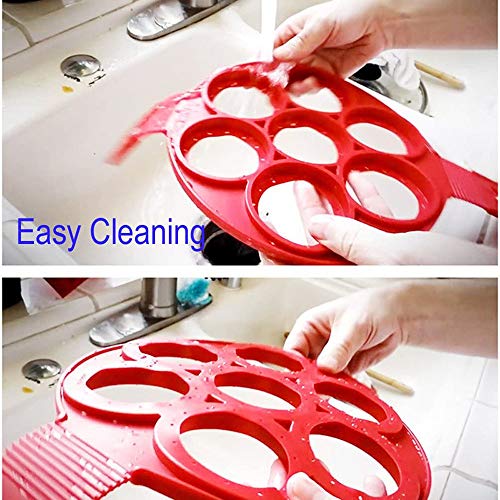 2 Packs Moldes de Silicona Pancake, Mini Molde de Panqueques, Moldes para Tortita, con 7 Agujeros, Corazón y Forma Redonda, para un Huevo de Bricolaje Rápido y Simple, Magdalena (Rojo) 2 Packs Moldes de Silicona Pancake, Mini Molde de Panqueques, Moldes para Tortita, con 7 Agujeros, Corazón y Forma Redonda, para un Huevo de Bricolaje Rápido y Simple, Magdalena (Rojo)