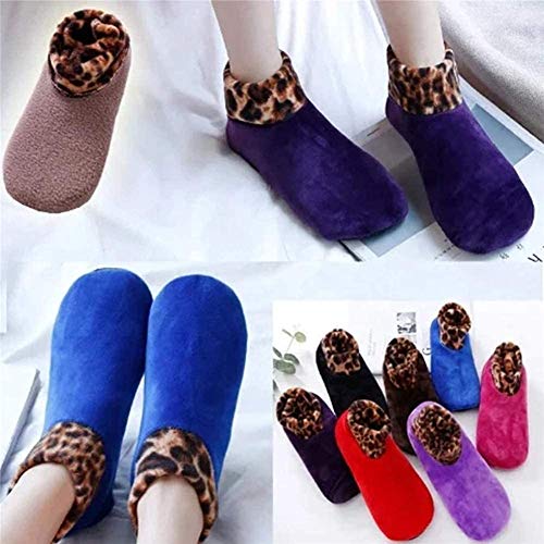 2 Pairs of Non-Slip Thermal Socks - Autumn Winter Indoor Leopard Floor Socks, Calcetines De Danza De Yoga De Terciopelo De Doble Capa (Mujer, café profundo)