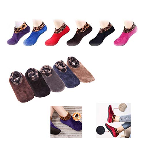 2 Pairs of Non-Slip Thermal Socks - Autumn Winter Indoor Leopard Floor Socks, Calcetines De Danza De Yoga De Terciopelo De Doble Capa (Mujer, café profundo)