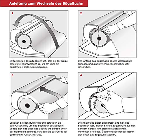 2 paños de planchado para máquina de planchar de 85 cm (funda de rodillo) tipo B – no es universal 100 % compatible con Miele, Siemens, Pfaff, etc.